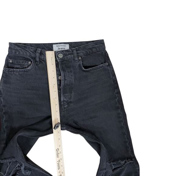 Reformation Jeans Cynthia High Rise Straight 26 Black Destroyed Button Fly Denim - Picture 14 of 15
